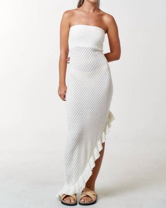 Blue Blush Beachside Asymmetrical Crochet Dress In Off-White