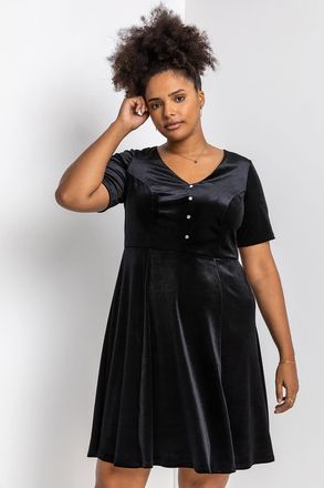 Roman Diamante Button Velvet Dress