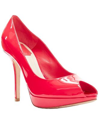 Dior Womens Leather Neon Patent Leather Peep Toe Platform Pump (Authentic Pre-Loved)