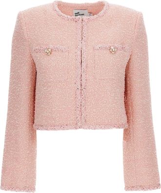 Self Portrait Pink Boucl&eacute; Structured Padded Jacket