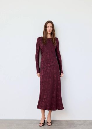 Mango Vestito jacquard floreale maniche scampanate bordeaux - Donna - XS - MANGO