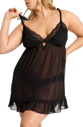 Rya Collection Dahlia Chiffon Babydoll Chemise & Panties Set in Black at Nordstrom, Size 3X