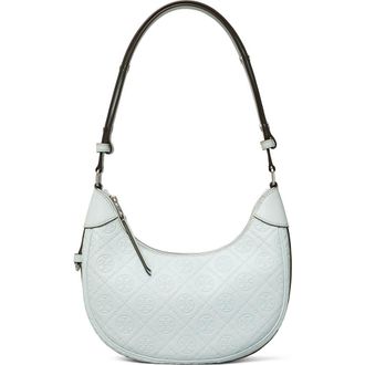 Tory Burch T-Monogram Embossed Crescent Shoulder Bag in Ice Blue at Nordstrom