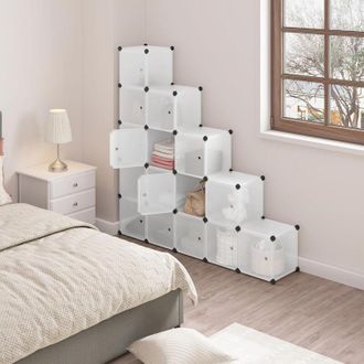 Woltu Armario Modular De 15 Cubo Con Puertas De Im&aacute;n Organizador Modular Estanteria De Almacenaje De Cubos Paneles De Pl&aacute;stico Para Zapatos Juguetes Y Libro