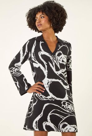 Roman Floral Abstract Knit Dress