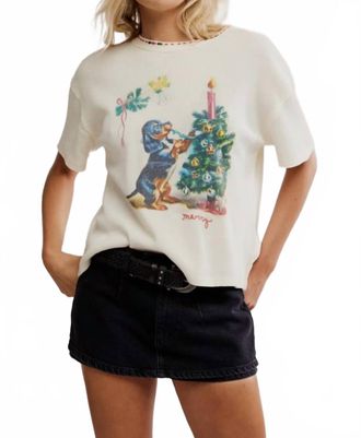 Free People Merry Meowy Tee In Ivory Combo