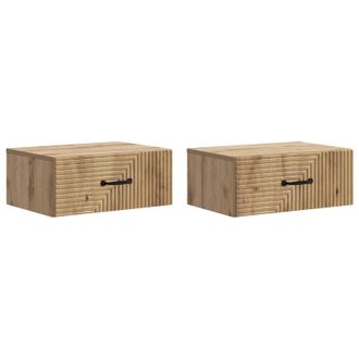 vidaXL Mesita De Noche De Pared Con Caj&oacute;n 2 Pcs Roble Artesanal Vidaxl