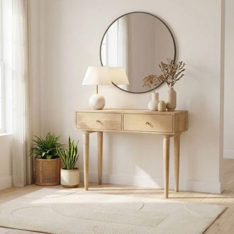 Furniturebox Everest Rectangle White Oak Wood 2 Drawer Console Table in Light Brown