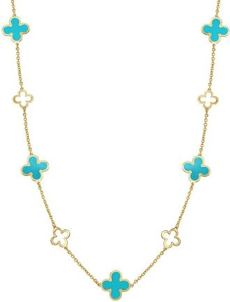 Italian Gold, Inc 14K Turquoise Station Layered Clover Necklace