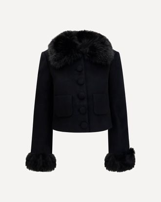 Self Portrait Wool-blend Jacket with faux fur cuffs Female 12
