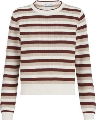 Brunello Cucinelli Cotton striped sweater in Orange at Nordstrom, Size Xx-Large Eu