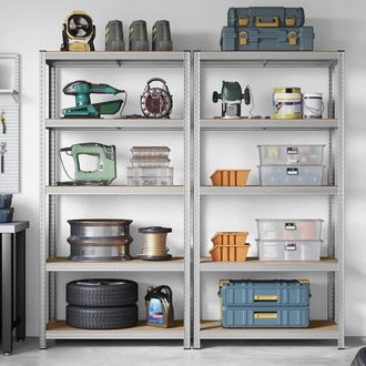 Songmics Heavy Duty Garage Shelving Units Set of 2 with 5 Shelves in Silver