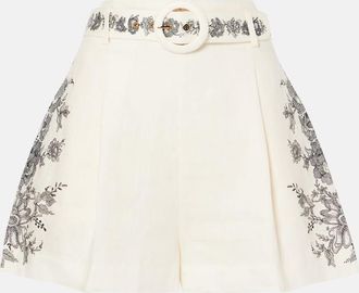 Zimmermann Belted floral linen shorts