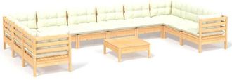 vidaXL Muebles De Jard&iacute;n 11 Piezas Cojines Madera De Pino Color Crema Vidaxl