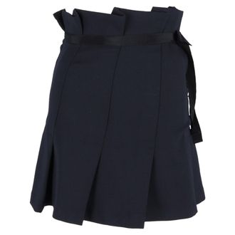 Sandro Pleated Bow Mini Skirt in Navy Blue Polyester