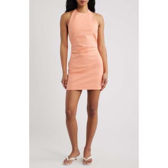 Line & Dot Talie Stretch Cotton Halter Minidress in Coral at Nordstrom, Size X-Small