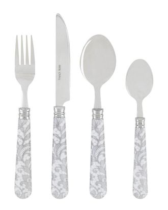 French Home Bistro 16Pc Stainless Steel Flatware Set, Service For 4, Lace Overlay