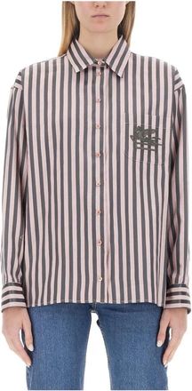 Etro Gestreepte overhemdblouse met knopen en logo - Dames - Overhemden - Roze - M - Overhemden