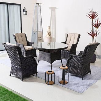 Direct Wicker 5-Piece Outdoor Rattan Dining Set, Garden Aluminum Round Table in Brown | Size: 4 Person