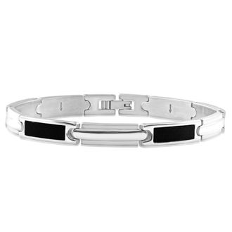 Pompeii3 Mens Steel Polished And Black Two Tone 7mm Link Carbon Fiber 8 Bracelet