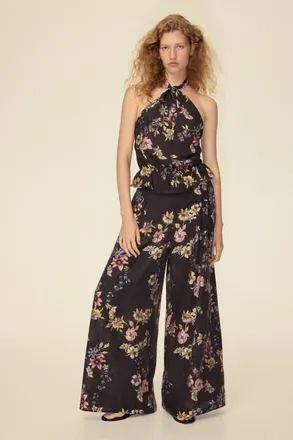 H&M Wide-leg Viscose-blend Pants in Black/floral at Nordstrom, Size 10