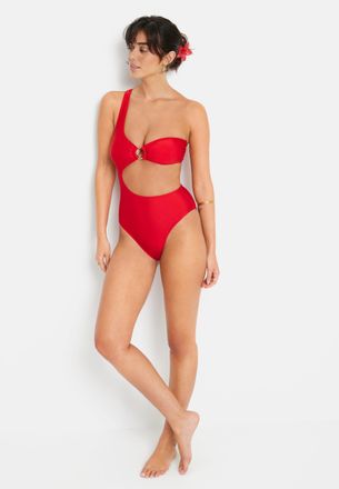 Lascana Monokini LSCN BY LASCANA Baila, Damen, Gr. 34, Cup A/B, rot, Polyamid, leicht gl&auml;nzend, unifarben, Badeanz&uuml;ge Monokini, mit asymmetrischem Schnitt