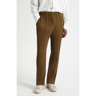 Homme Pliss&eacute; Issey Miyake Pleated Tuxedo Pants in Khaki at Nordstrom, Size 1