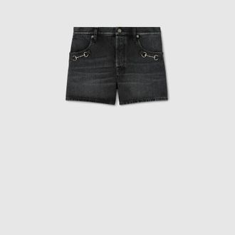 Gucci Cotton Denim Shorts With Horsebit, Black, Ready-to-wear