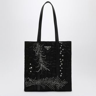 Prada Medium black Re-Nylon shopping bag with embroidery