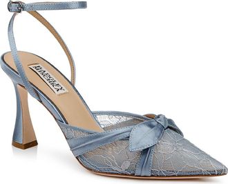 Badgley Mischka Josie Ankle Strap Pointed Toe Pump in Ice Satin at Nordstrom, Size 5.5