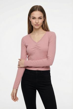 Only Langarmshirt ONLY ONLBETTY LIFE L/S SCALLOP V-NECK CC JRS, Damen, Gr. XL, rosy touch, Jersey, Obermaterial: 95% Baumwolle, 5% Elasthan, unifarben, h&uuml;f