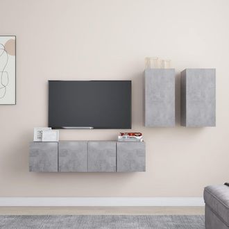 vidaXL Set De Muebles De Sal&oacute;n 4 Pzas Madera Ingenier&iacute;a Gris Hormig&oacute;n Vidaxl