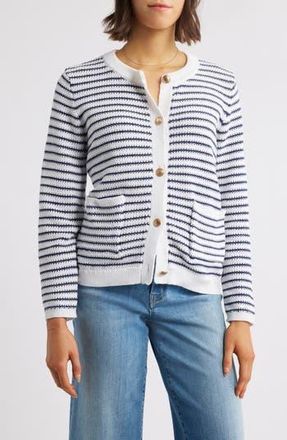 Beach Lunch Lounge Piera Stripe Cardigan in Navy/white Linen at Nordstrom Rack, Size X-Large