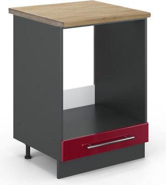 Vicco Armario Para Horno Empotrado Fame-line, Rojo Burdeos Alto Brillo, 60 Cm, Et Roble, Vicco