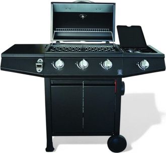 No Brand No Brand - Barbecue a gas 3 bruciatori + fornello laterale con struttura in acciaio nero Mini