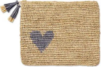 Aerin Heart Raffia Zip Pouch