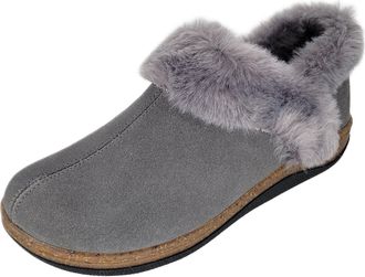 Clarks JMH2034 Womens Suede Plush Faux Fur Lined Indoor Outdoor Slippers, gray, 4.5 UK