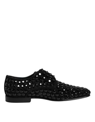 Dolce & Gabbana Black Suede Strass Derby Formal Mens Shoes