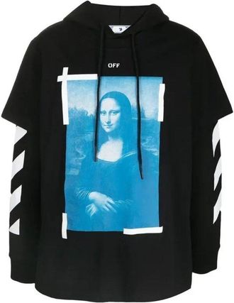 Off-white Blue Monalisa Double Tee Skate Fit Black Hoodie