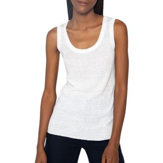 Kinross Cashmere Rib Linen Tank In White