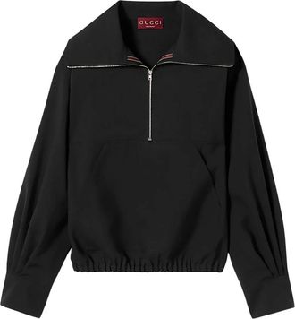 Gucci Zip-through sweatshirt met logo-borduring - Dames - Vesten met rits - Zwart - M - Katoen - Hoodies & sweatvesten