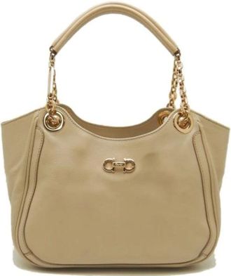 Ferragamo Pre-owned Handbags, female, Beige, Size: ONE SIZE Pre-owned Leather Handbag
