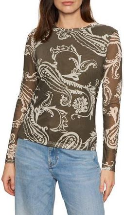 Sanctuary Floral Print Long Sleeve Mesh Top in Inked at Nordstrom Rack, Size Xx-Small P