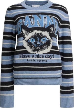 Ganni Wool Sweater With Graphic Print - Dames - Ronde hals truien - Veelkleurig - XS - Wol - Truien & Vesten