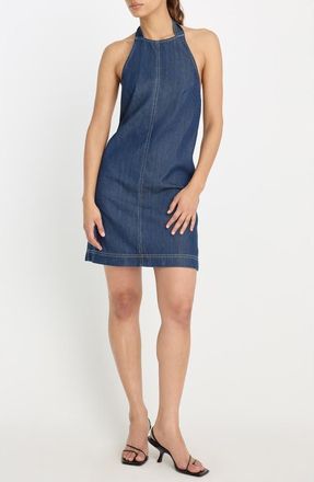 Good American Halter Neck Denim Shift Minidress in Indigo1187 at Nordstrom, Size X-Large