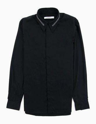 Givenchy Mens Givenchy Shirt In Cotton Twill With Collar Webbing Black - Size: 38/Regular