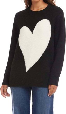 Karen Kane Hartley Heart Jacquard Sweater In Black And Cream