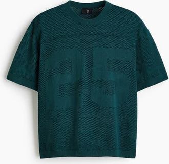 H&M Relaxed Fit Boxy Mesh T-shirt in Dark Teal at Nordstrom, Size Xx-Large