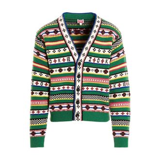 Kenzo Cardigans, male, Green, Size: L Fairisle Jacquard Cardigan