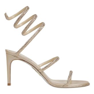 Rene Caovilla High Heel Sandals, female, Beige, Size: 7 1/2 US Handmade Beige Spiral Sandals with Crystals